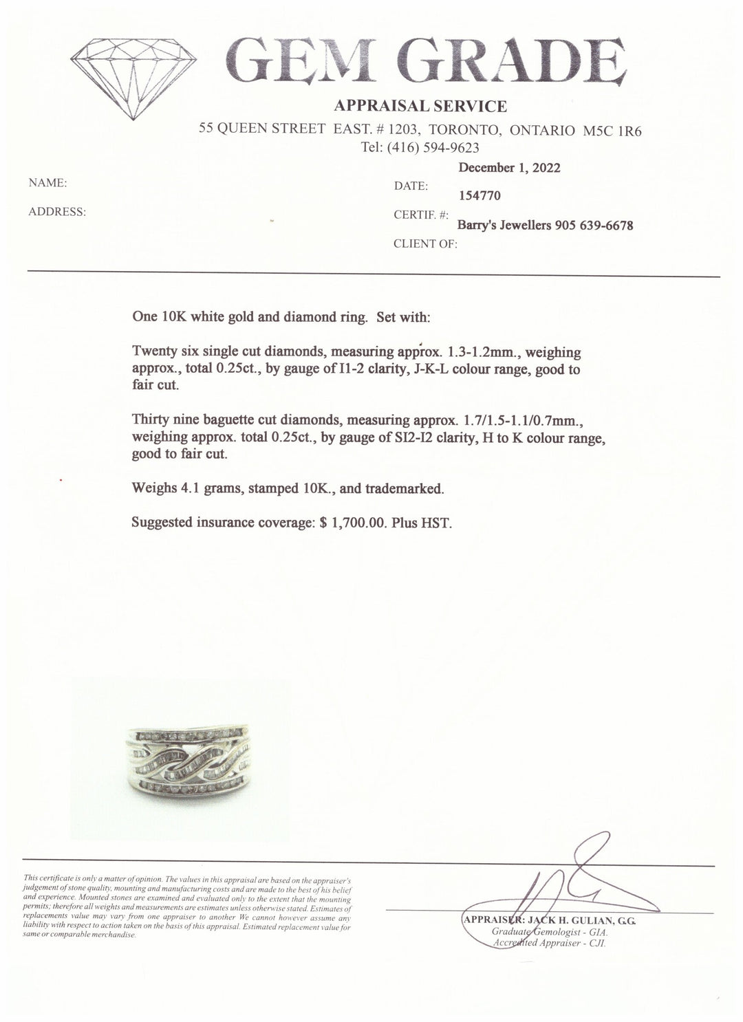 10kt White Gold Estate Diamond Ring