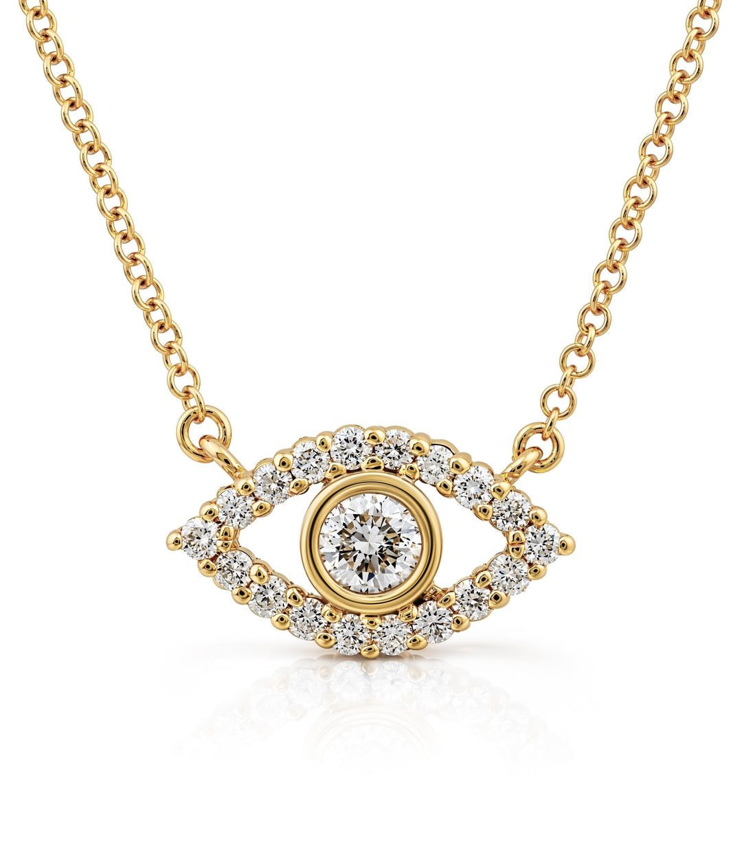 10kt Yellow Gold Diamond  Evil Eye Necklace