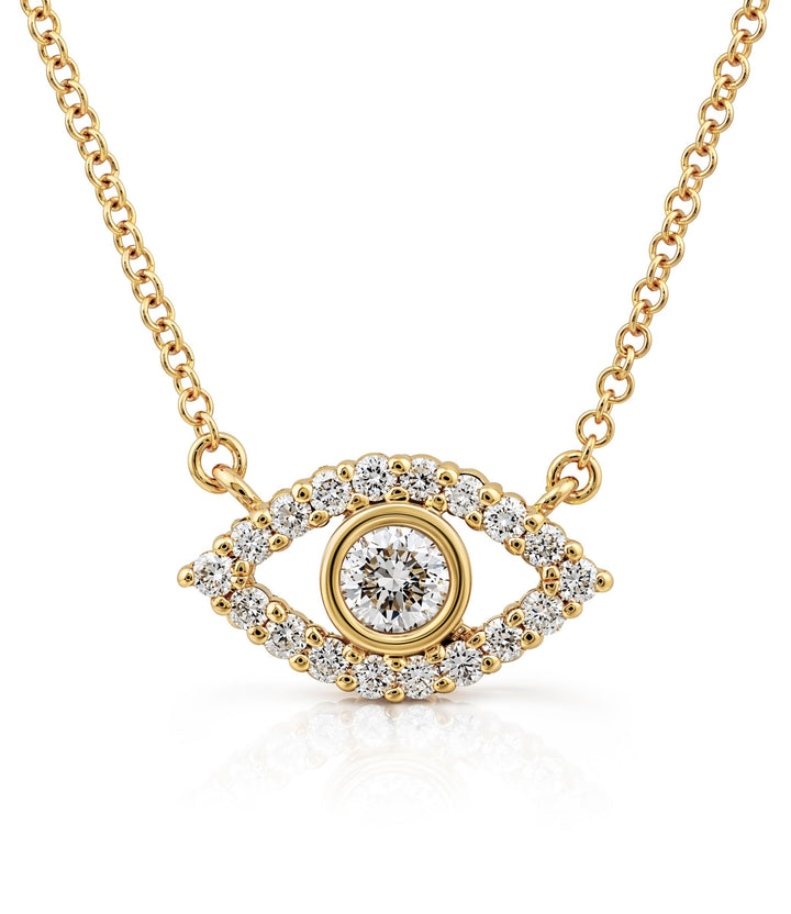 10kt Yellow Gold Diamond  Evil Eye Necklace