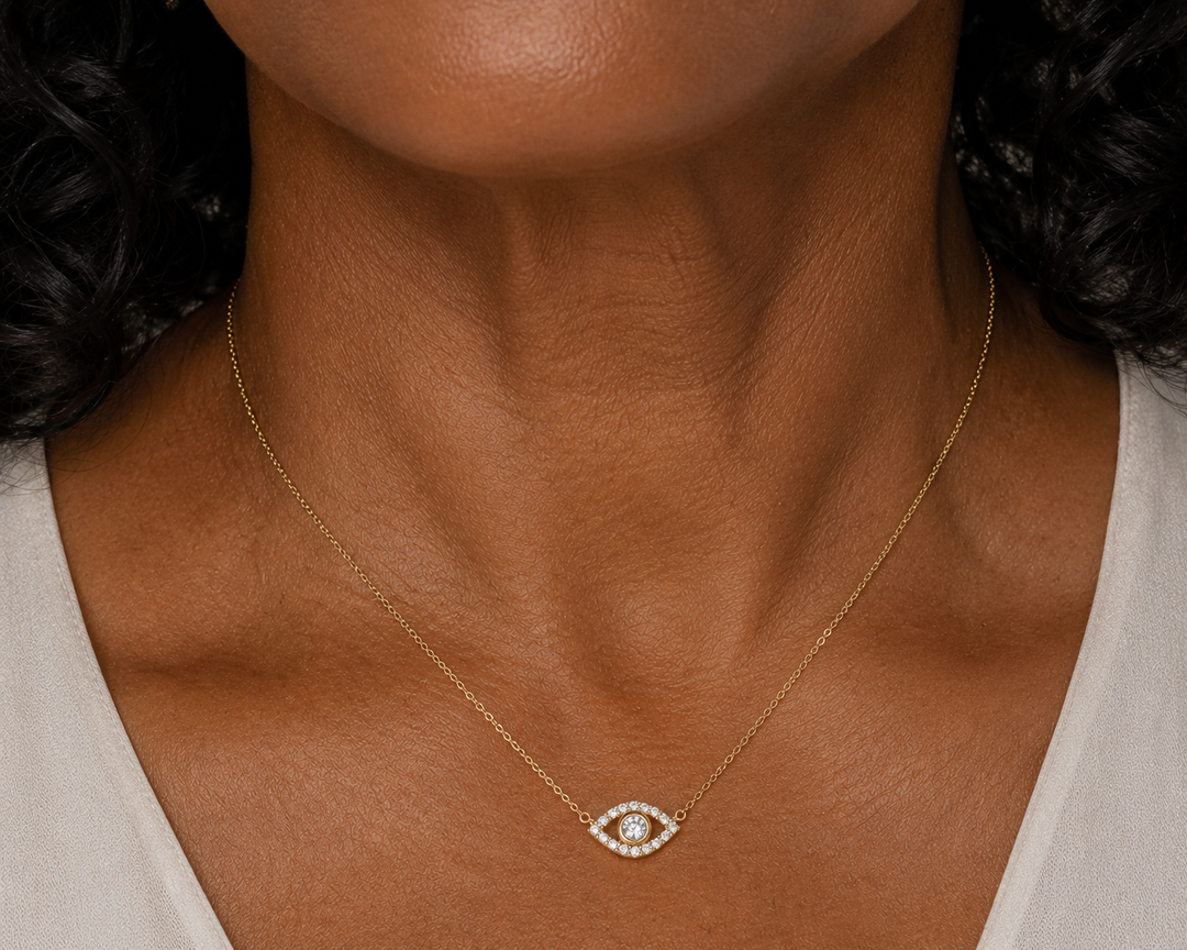 10kt Yellow Gold Diamond  Evil Eye Necklace