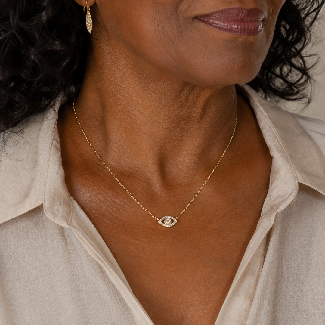 10kt Yellow Gold Diamond  Evil Eye Necklace