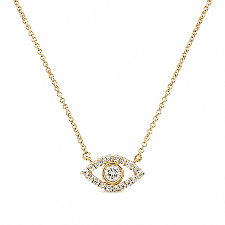 10kt Yellow Gold Diamond  Evil Eye Necklace