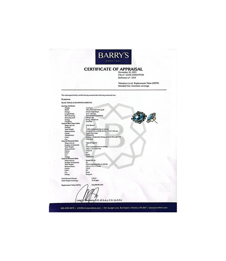 14kt Estate Blue Topaz Diamond Earrings