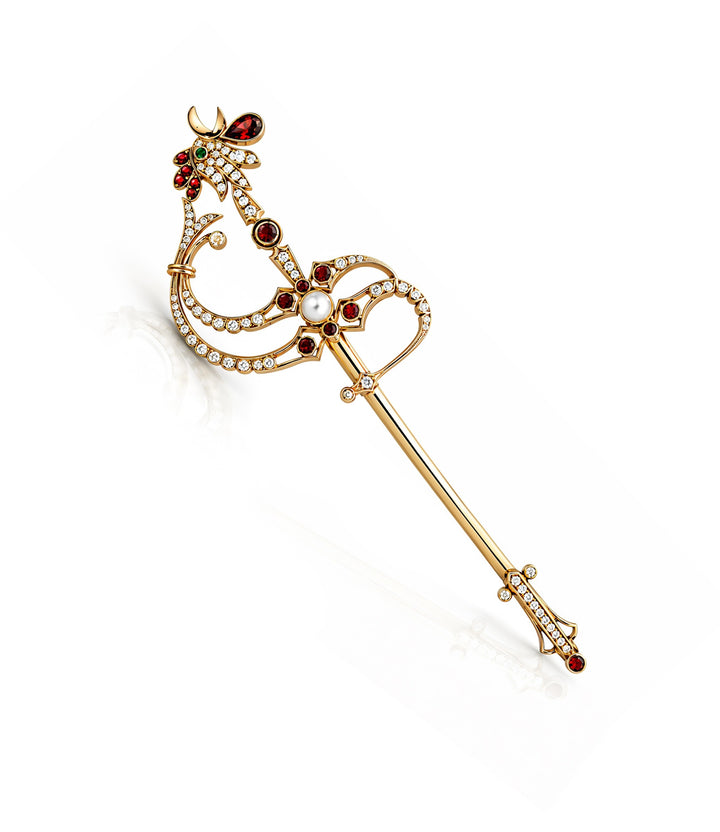 14kt Estate Garnet Diamond Rooster Brooch