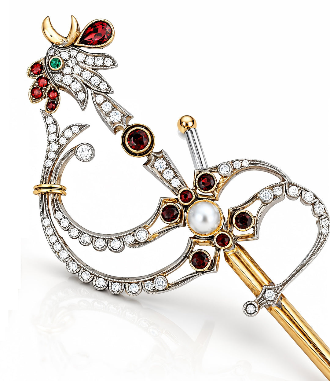 14kt Estate Garnet Diamond Rooster Brooch
