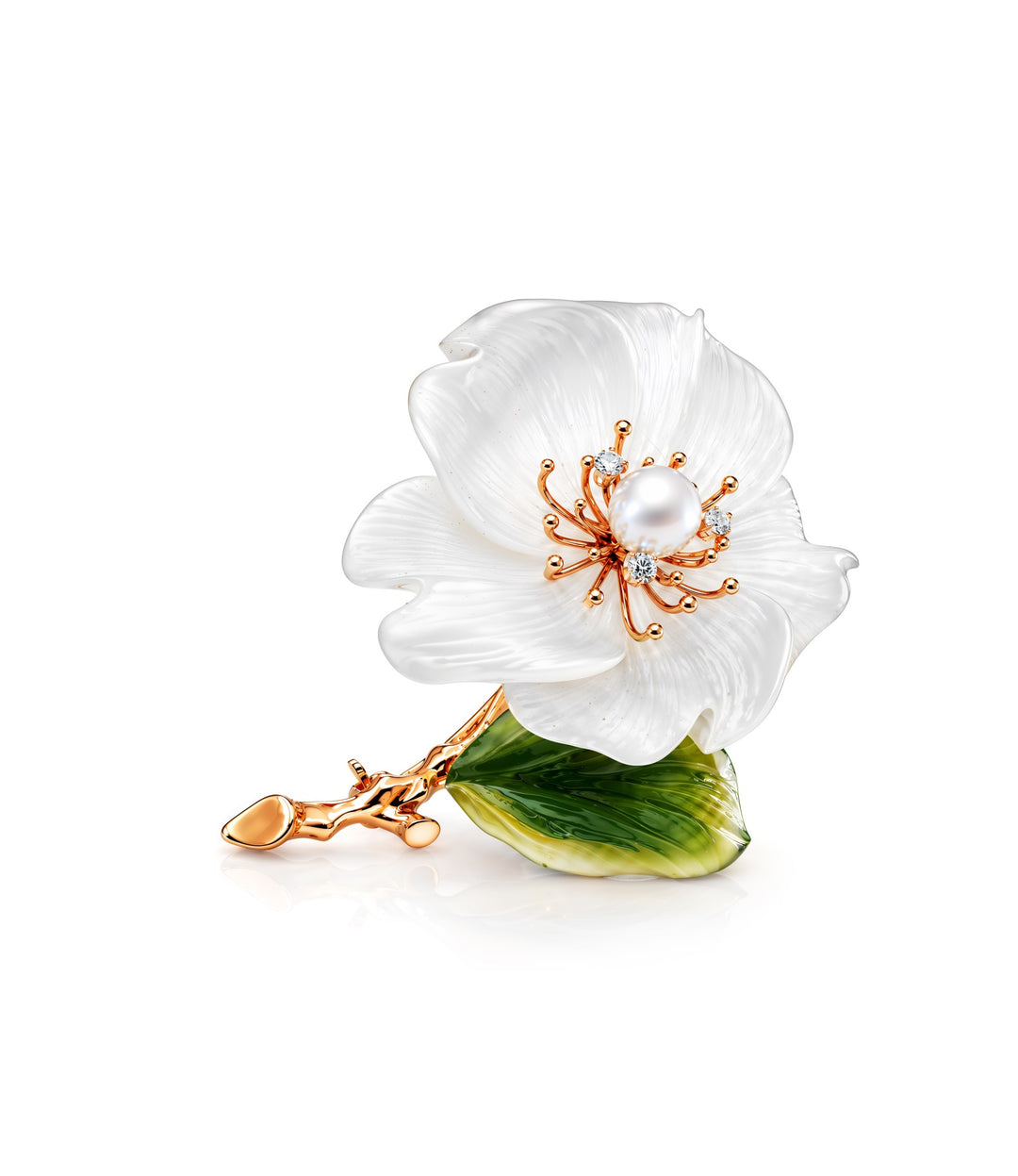 14kt Estate Rock Crystal, Jade & Diamond Brooch