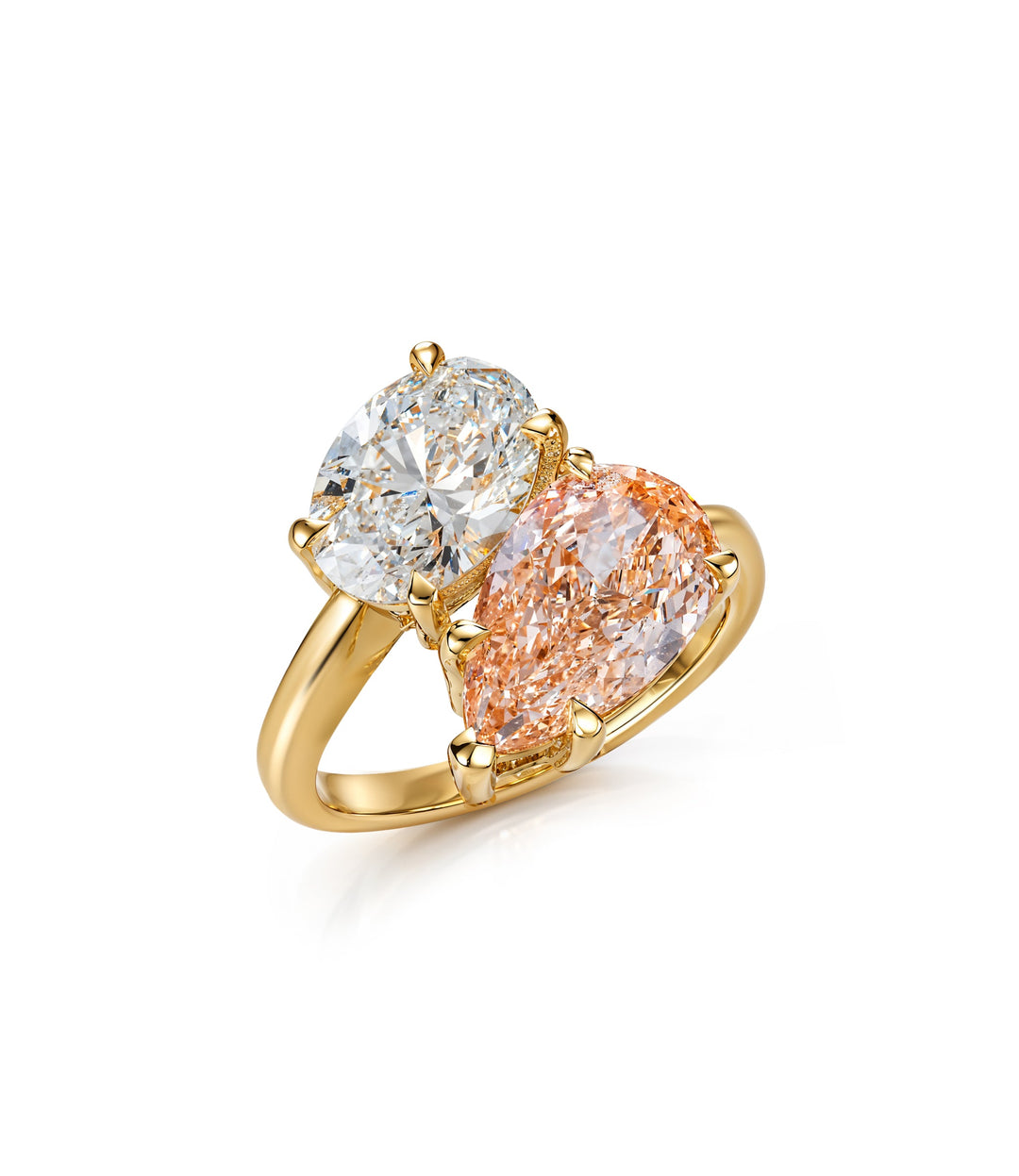 14kt Lab Grown Pink & White Diamond Moi et Toi Ring