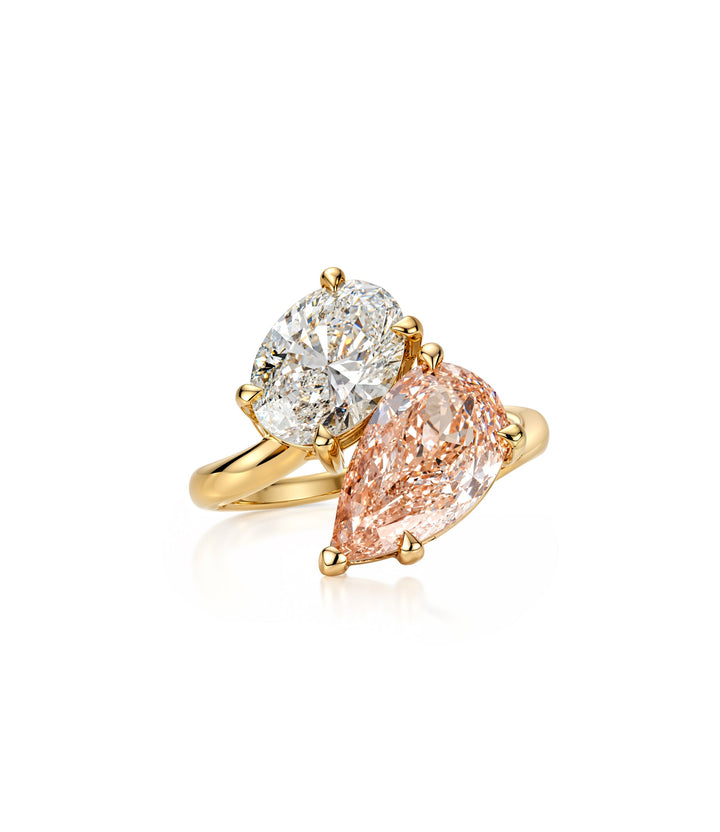 14kt Lab Grown Pink & White Diamond Moi et Toi Ring