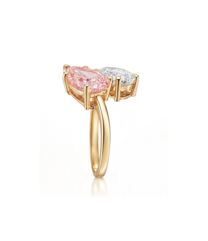 14kt Lab Grown Pink & White Diamond Moi et Toi Ring