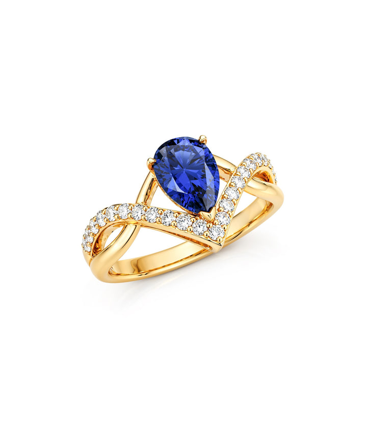 14kt Lab Sapphire Diamond Ring