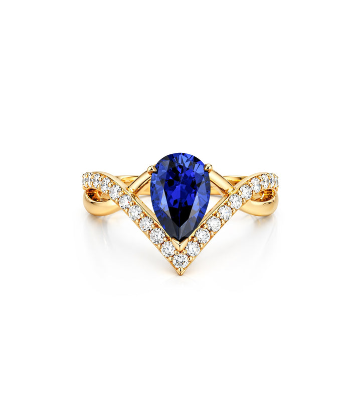 14kt Lab Sapphire Diamond Ring