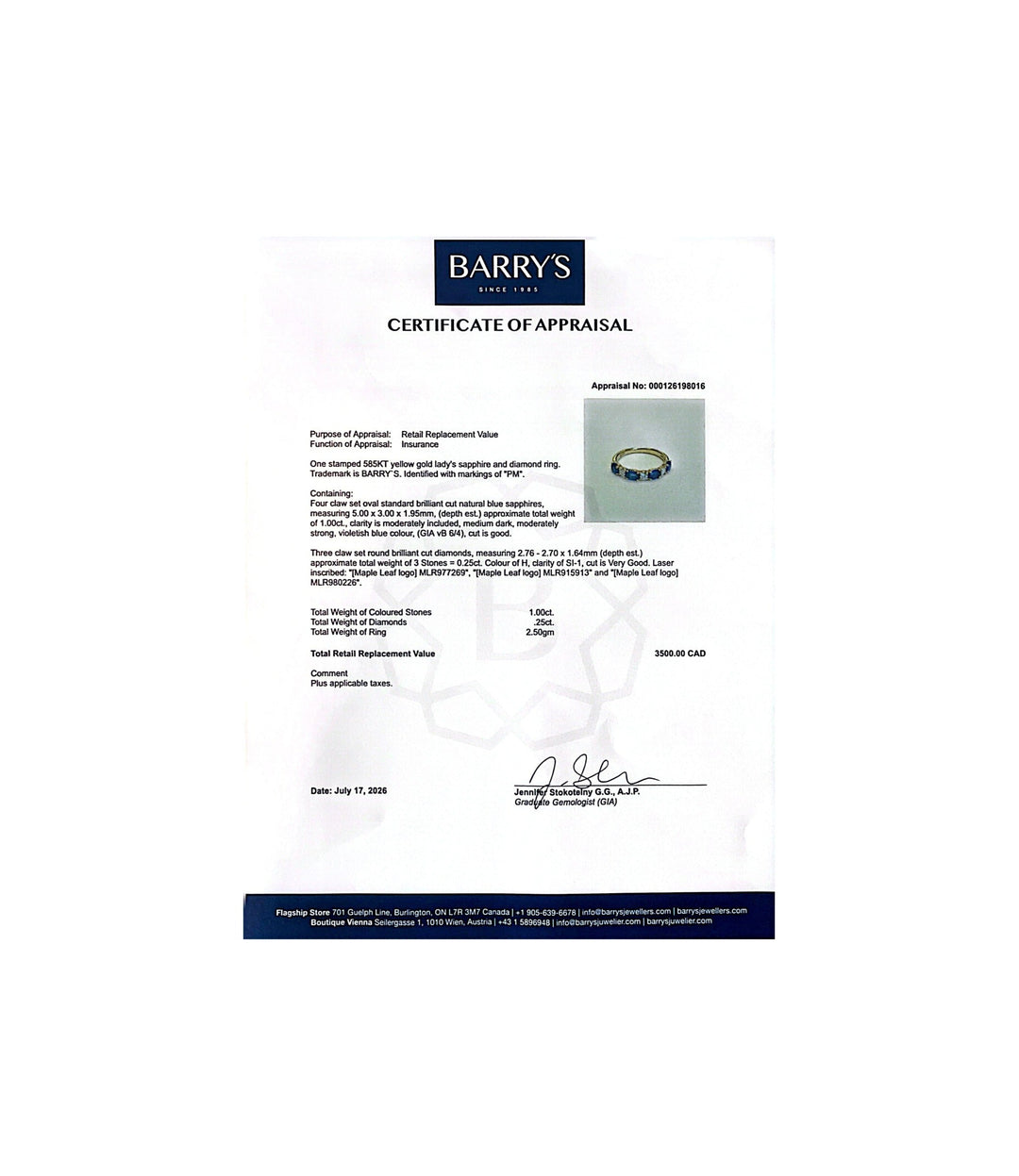 14kt Maple Leaf Diamond Sapphire Band