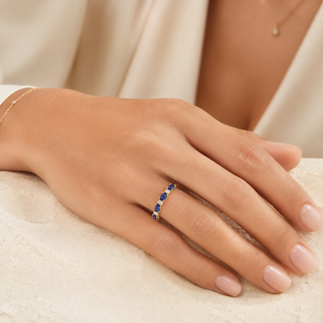14kt Maple Leaf Diamond Sapphire Band