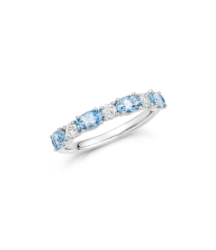 14kt White Gold Aquamarine Maple Leaf Diamond Ring