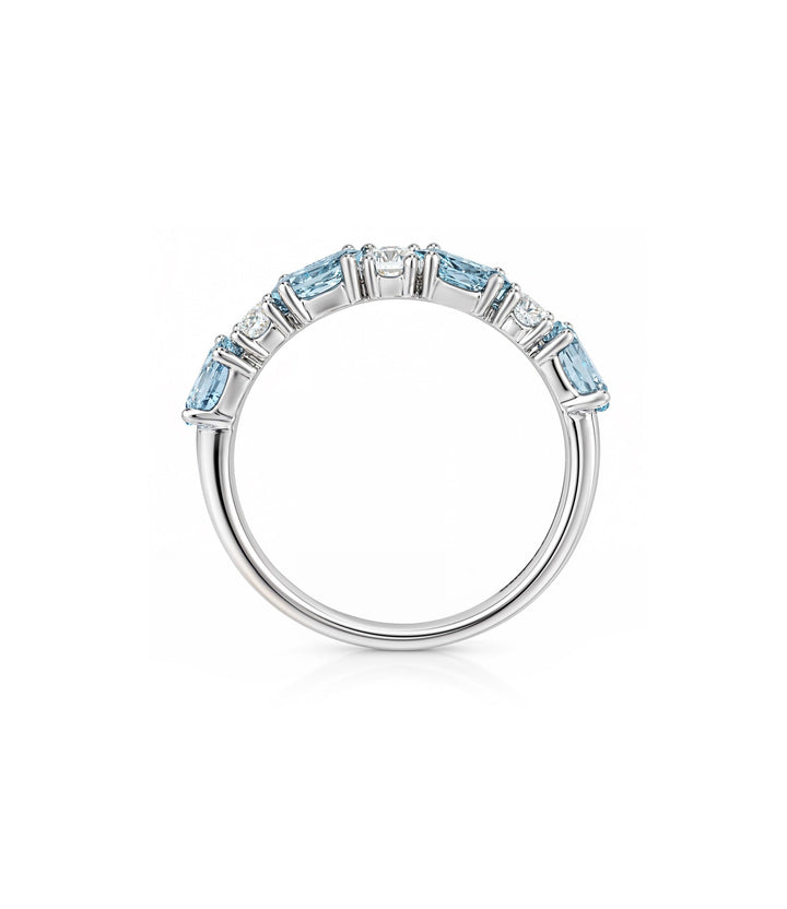 14kt White Gold Aquamarine Maple Leaf Diamond Ring