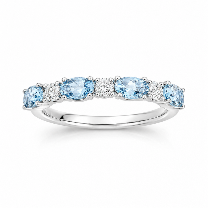 14kt White Gold Aquamarine Maple Leaf Diamond Ring