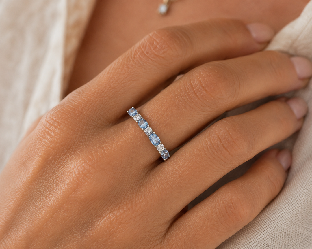 14kt White Gold Aquamarine Maple Leaf Diamond Ring