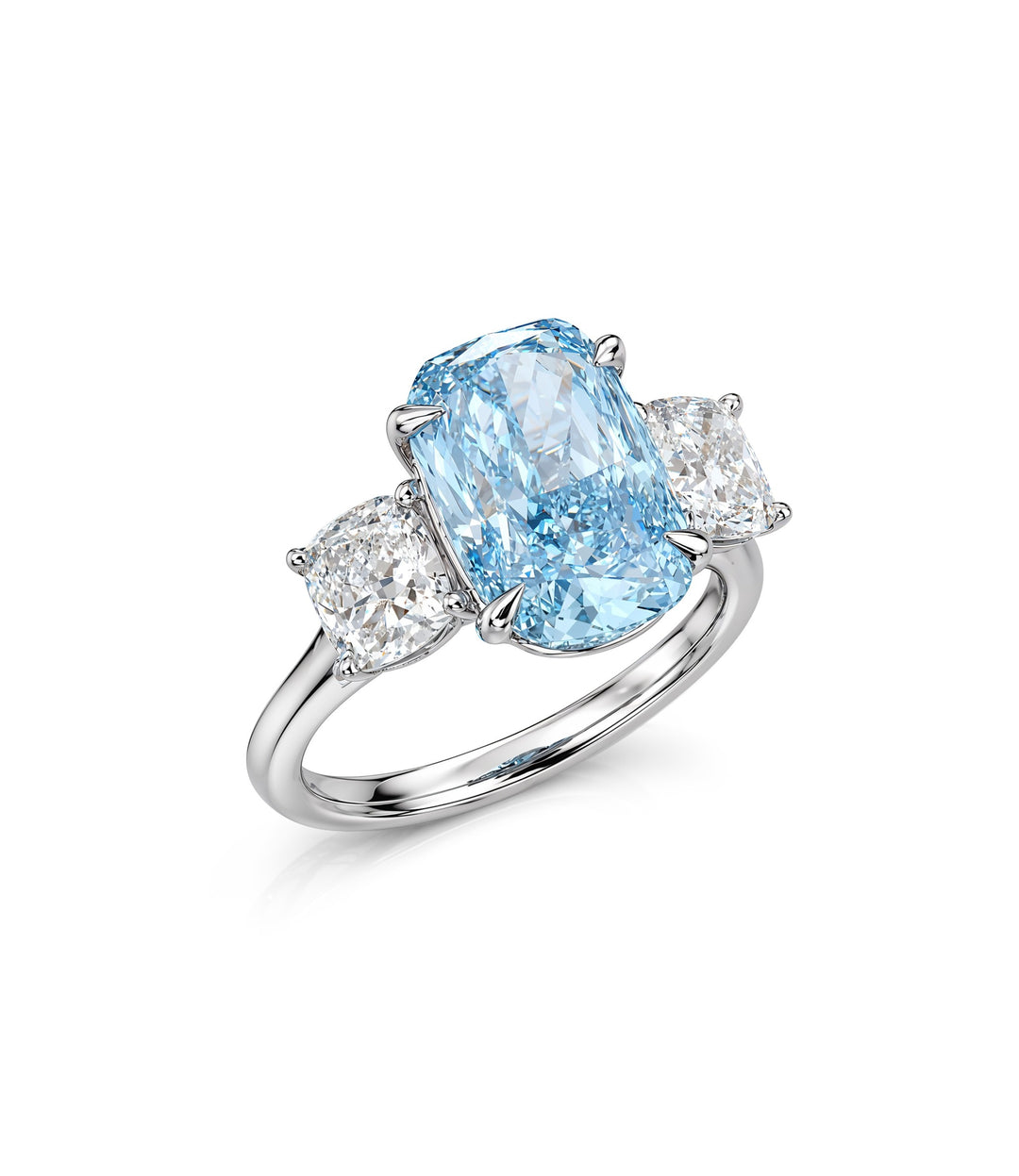 14kt White Gold Blue Lab Grown Cushion Diamond Ring
