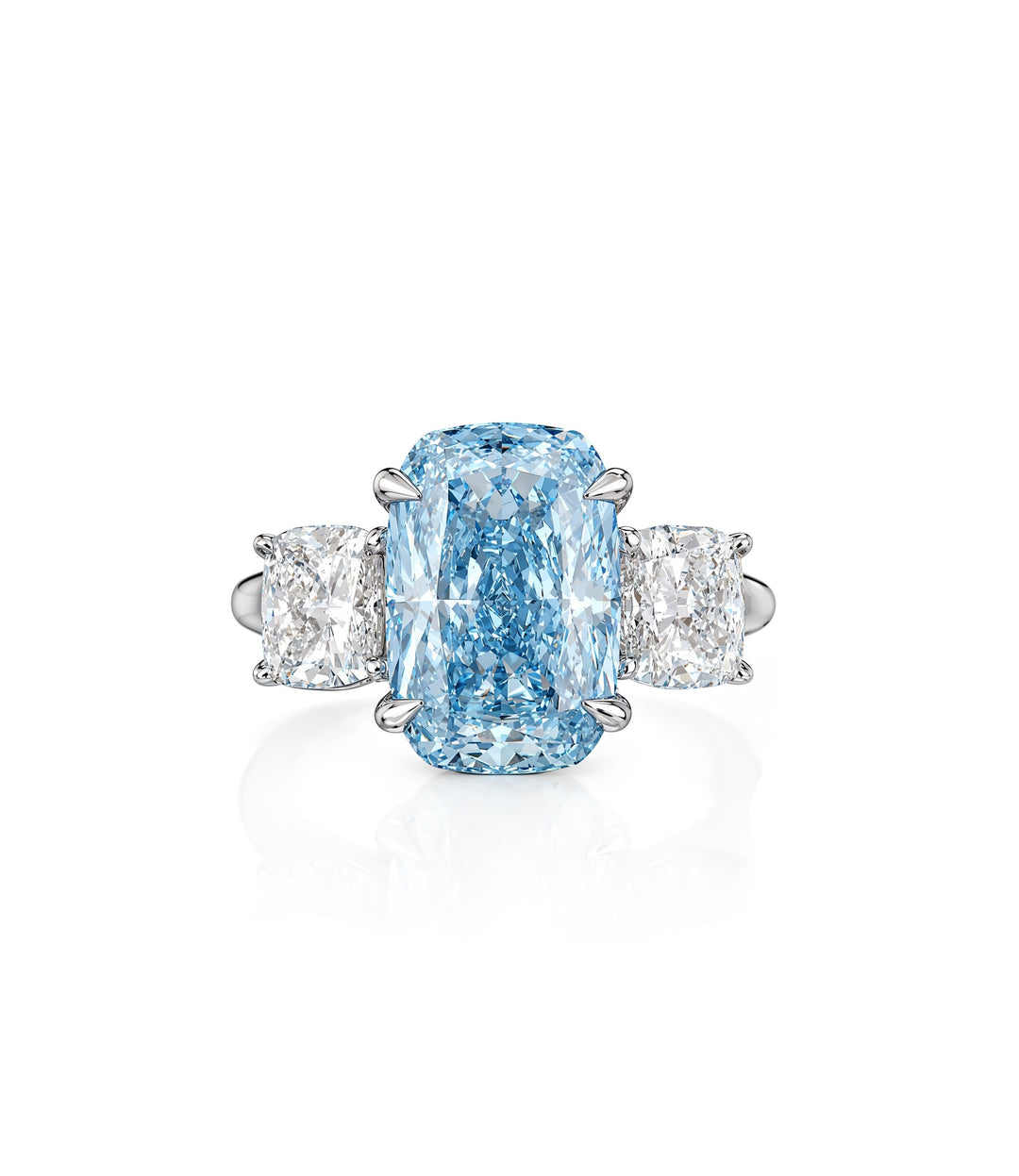 14kt White Gold Blue Lab Grown Cushion Diamond Ring