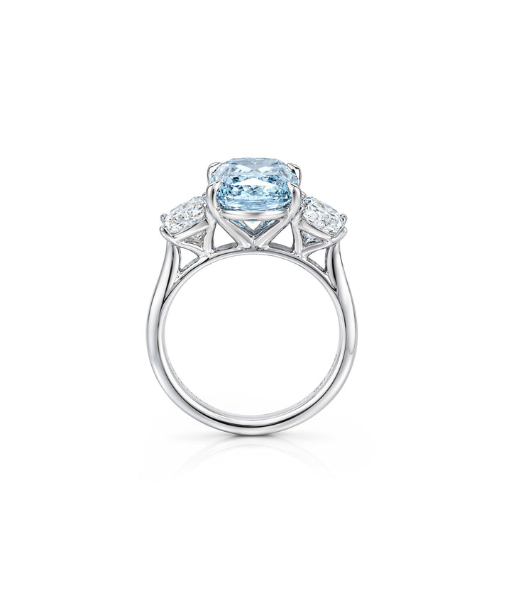 14kt White Gold Blue Lab Grown Cushion Diamond Ring