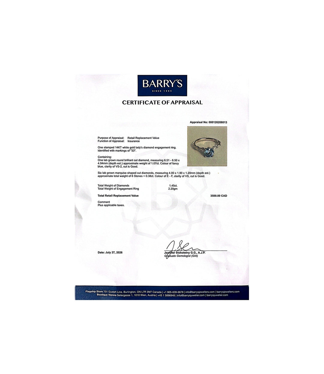 14kt White Gold Blue Lab Grown Diamond Ring