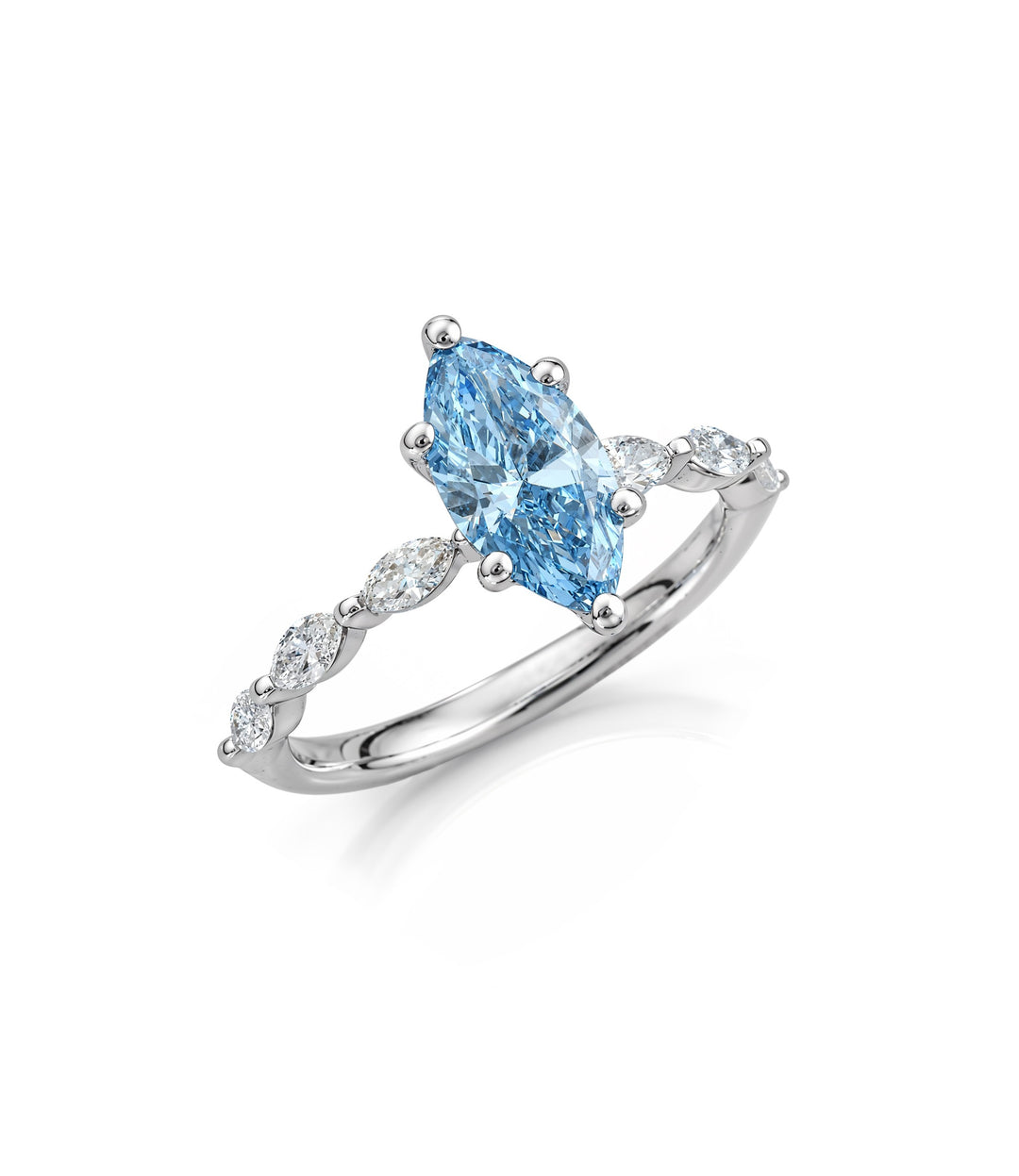 14kt White Gold Blue Lab Grown Marquise Diamond Ring
