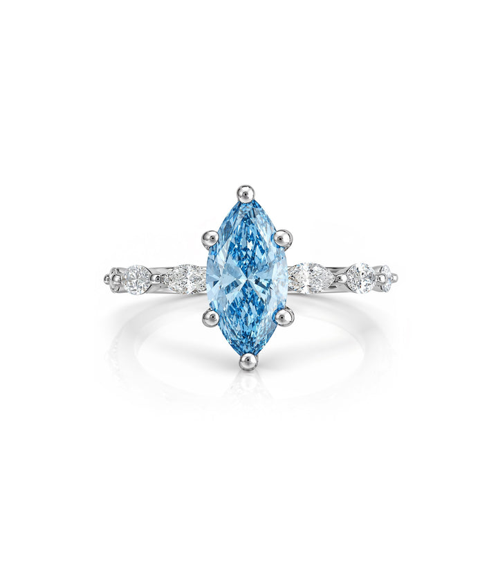 14kt White Gold Blue Lab Grown Marquise Diamond Ring