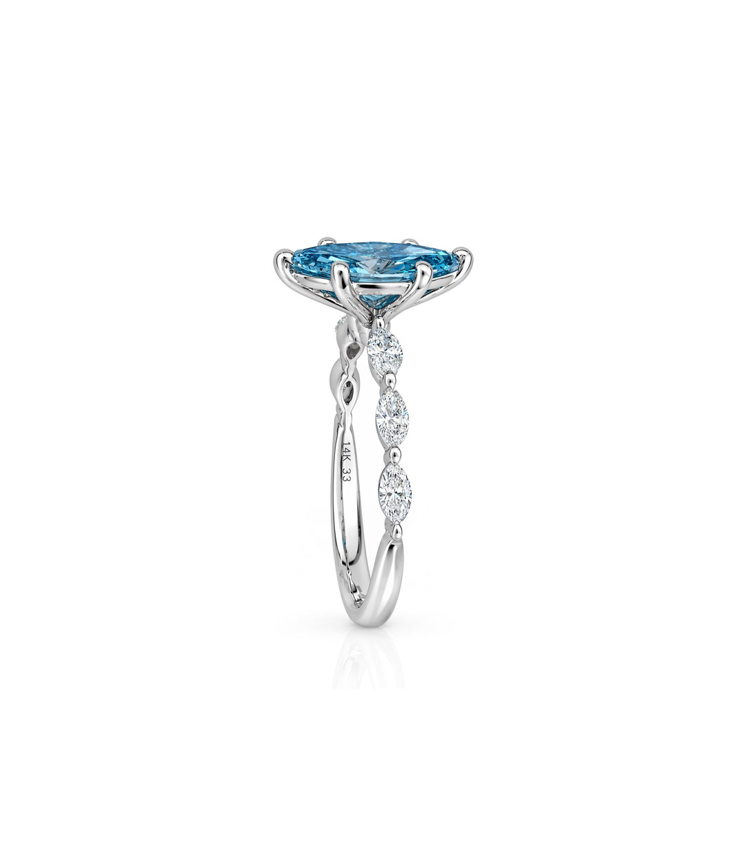 14kt White Gold Blue Lab Grown Marquise Diamond Ring