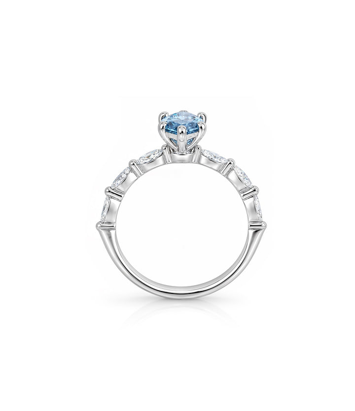 14kt White Gold Blue Lab Grown Marquise Diamond Ring