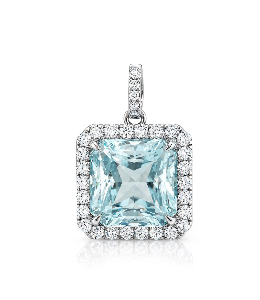 14kt White Gold Custom Made Aquamarine Diamond Pendant