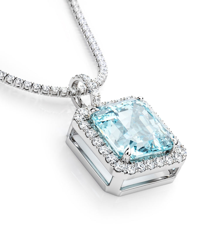 14kt White Gold Custom Made Aquamarine Diamond Pendant
