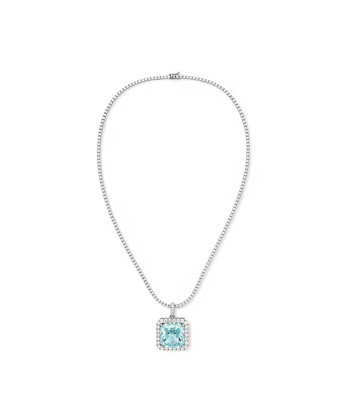 14kt White Gold Custom Made Aquamarine Diamond Pendant