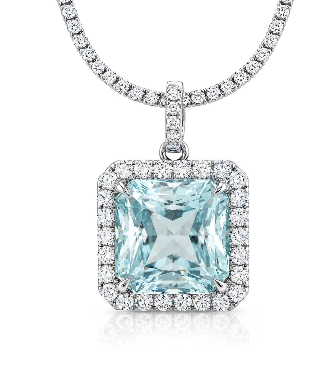 14kt White Gold Custom Made Aquamarine Diamond Pendant