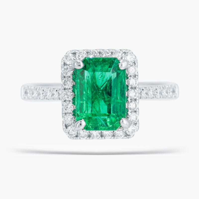 14kt White Gold Emerald Diamond Ring