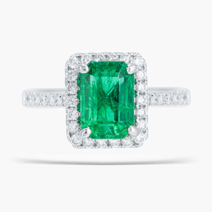 14kt White Gold Emerald Diamond Ring