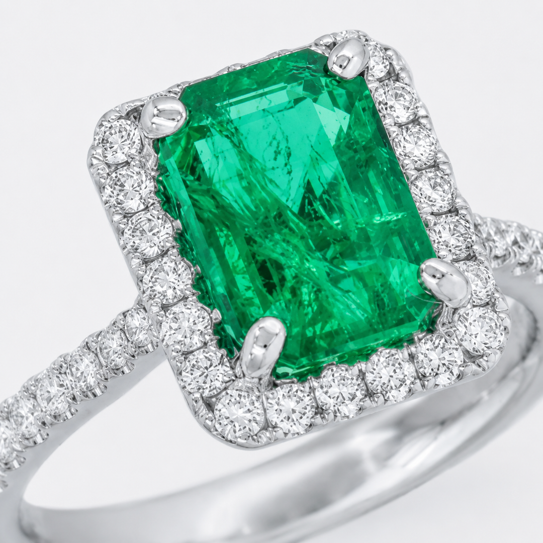 14kt White Gold Emerald Diamond Ring