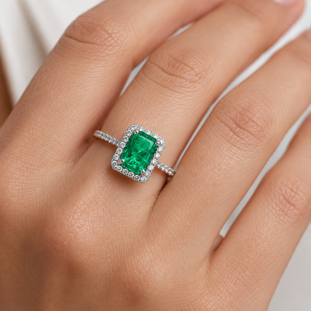 14kt White Gold Emerald Diamond Ring
