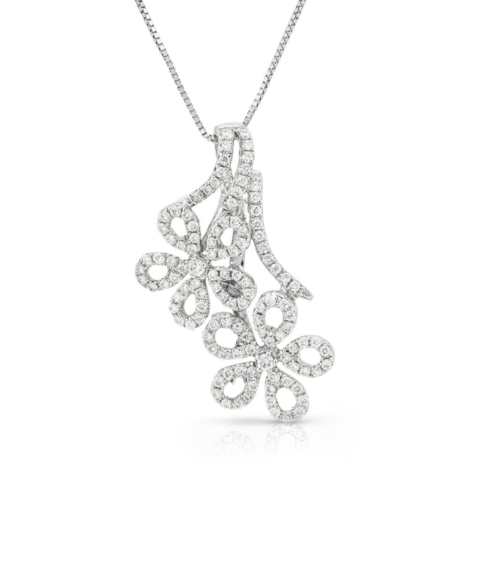 14kt White Gold Floral Diamond Pendant with Chain