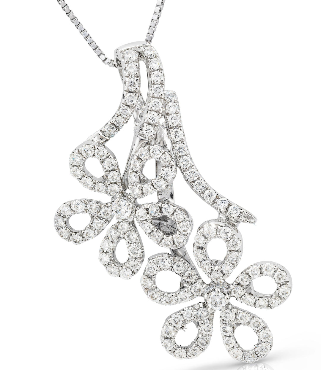 14kt White Gold Floral Diamond Pendant with Chain