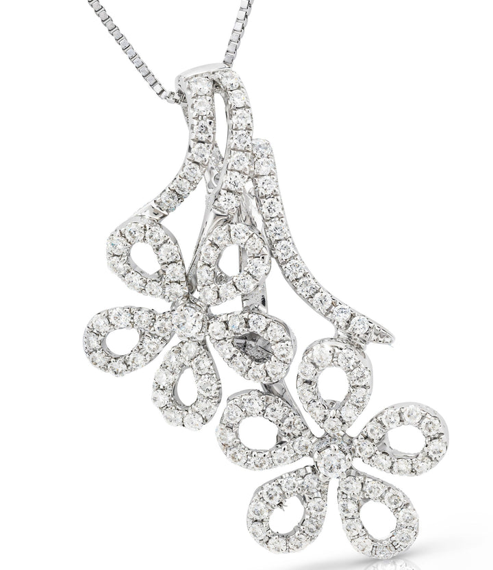 14kt White Gold Floral Diamond Pendant with Chain