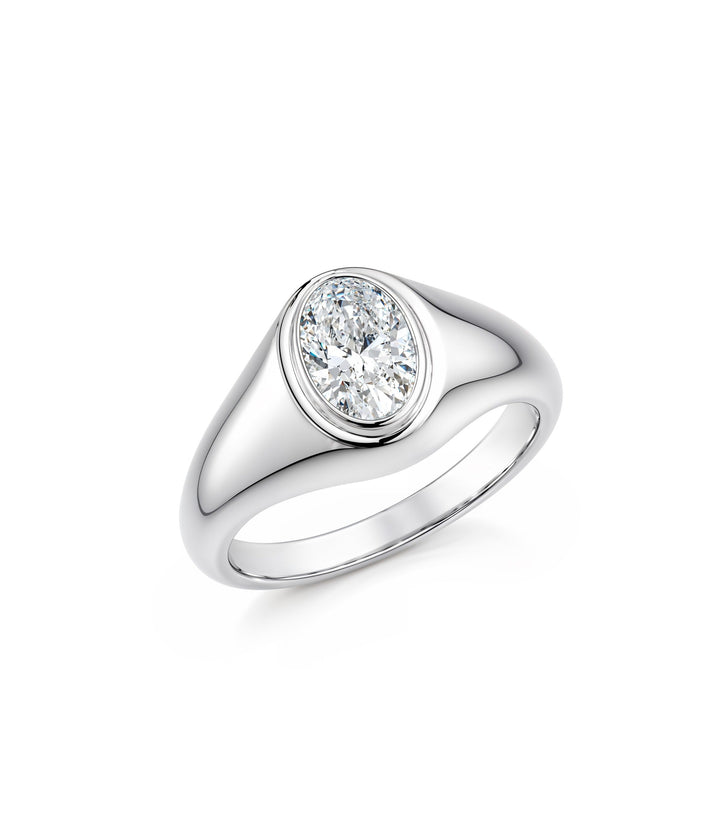 14kt White Gold Gents Oval Lab Grown Diamond Ring