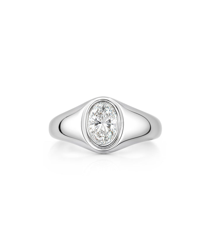14kt White Gold Gents Oval Lab Grown Diamond Ring