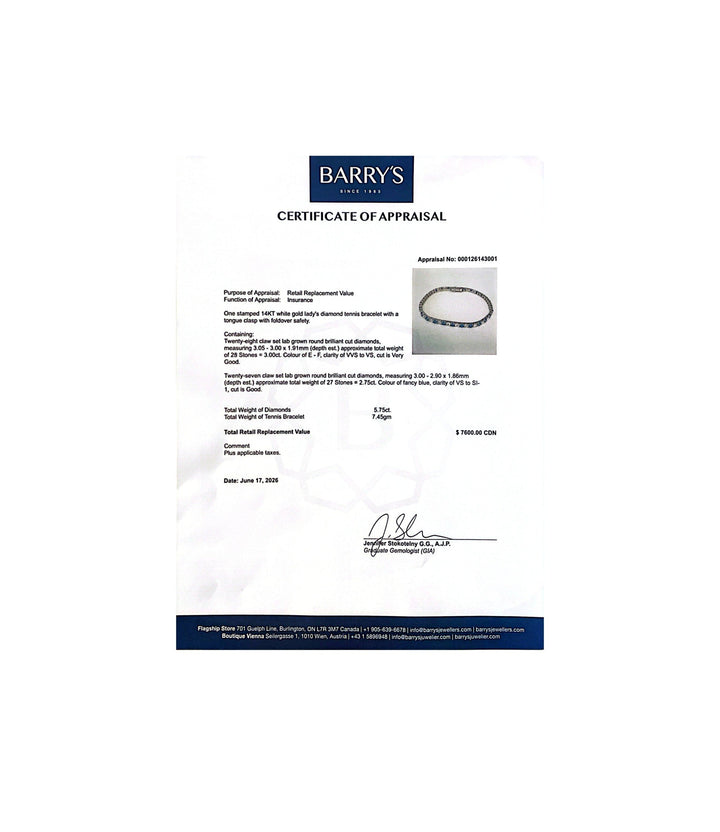 14kt White Gold Lab Grown Blue & White Diamond Bracelet