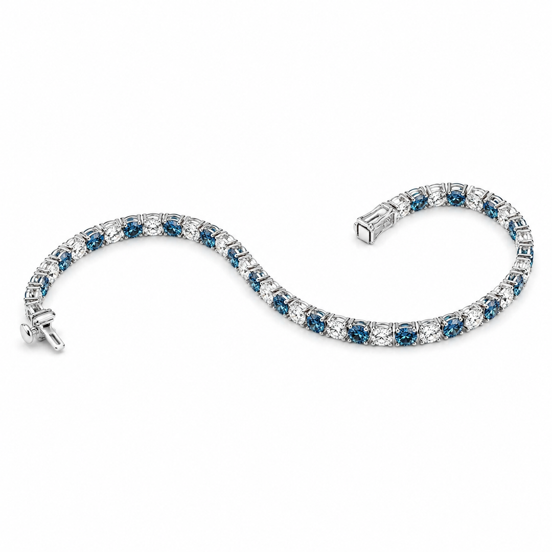14kt White Gold Lab Grown Blue & White Diamond Bracelet