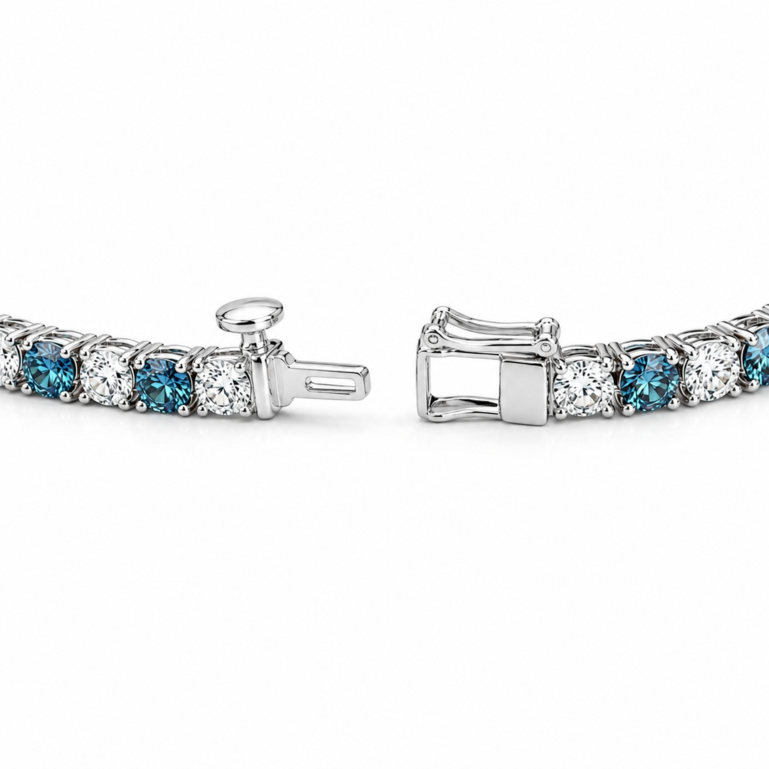 14kt White Gold Lab Grown Blue & White Diamond Bracelet
