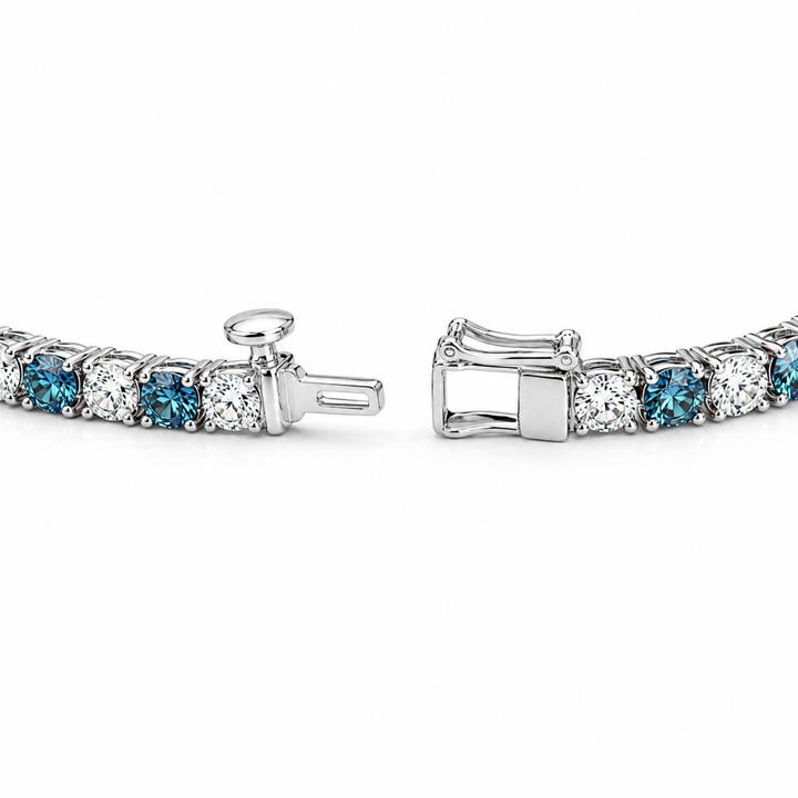 14kt White Gold Lab Grown Blue & White Diamond Bracelet
