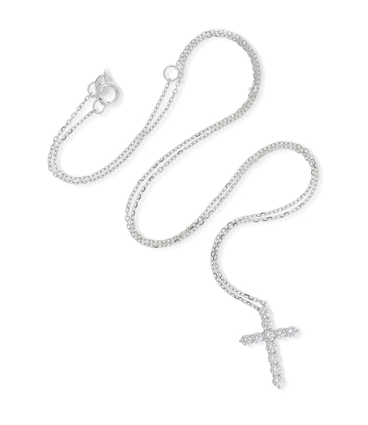 14kt White Gold Lab Grown Diamond Cross Necklace