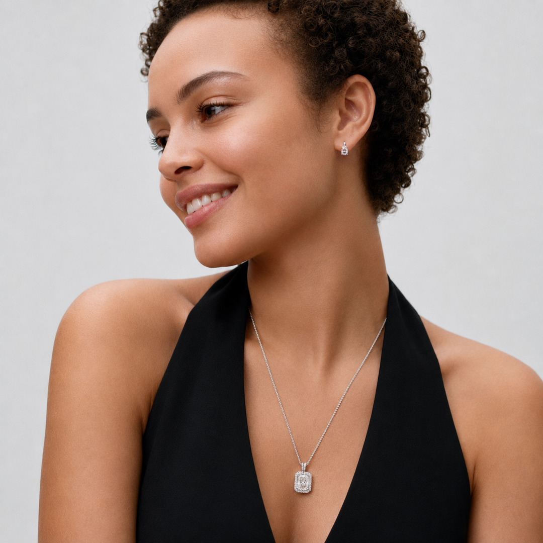 14kt White Gold Lab Grown Radiant Cut Diamond Pendant