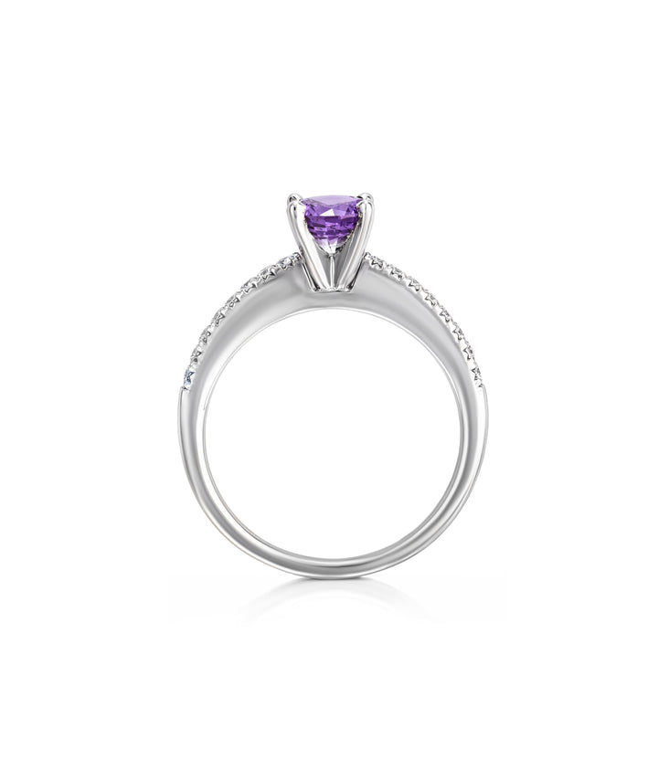 14kt White Gold Lab Grown Sapphire Natural Diamond Ring