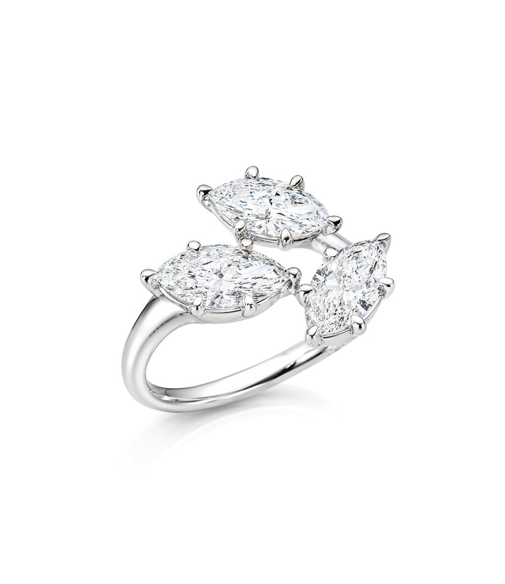 14kt White Gold Lab Grown Three Stone Marquise Diamond Ring